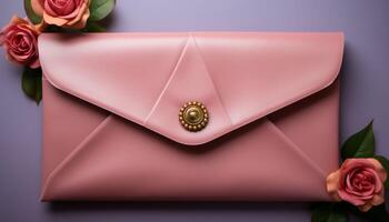 A pink purse with a gold button on the front photo