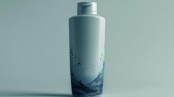 A bottle of shampoo with a blue ocean design on it photo