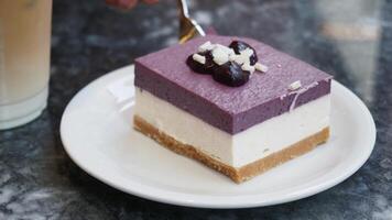 A Scrumptious and Delicious Layered Blueberry Dessert Slice Presented on a White Plate video