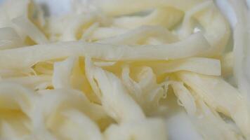 A CloseUp Image Showcasing Shredded White Cheese Elegantly Arranged on a Plate for Presentation video