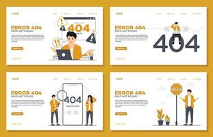 Network Error 404 concept for landing page template Set of flat design concept of 404 error page not found, illustration vector