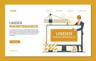 Under maintenance landing page template Under construction landing page template with engineer and building site. illustration vector