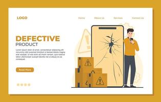 Defective product landing page template, tracking and tracking broken phone vector