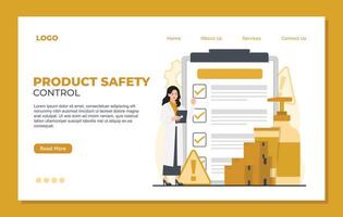 Product safety control Landing Page quality control landing page template of product safety, self-isolation. vector