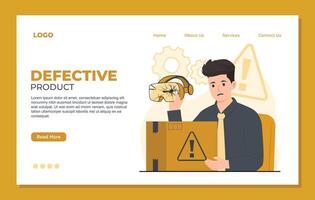 Defective product landing page template software development, programming, coding, programming. vector