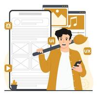 Mobile ui-ux concept illustration UIUX development design programming mobile application vector