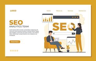 SEO Search Engine Optimization Landing Page Template Flat Design Illustration vector