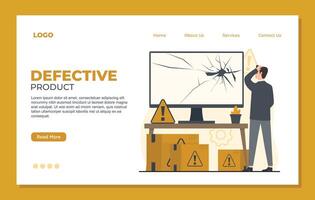 Defective product landing page template software development, programming, coding, programming. vector