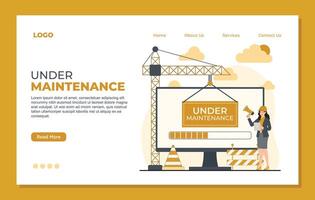 Under maintenance landing page template Under construction website landing page design template. Flat style illustration. vector