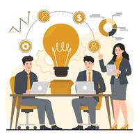 product development concept brainstorming, New product, teamwork, brainstorming, team work Startup business Flat illustration vector