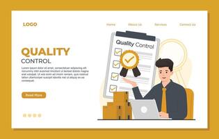 Quality control landing page template Quality control and quality control website landing page flat design illustration. vector