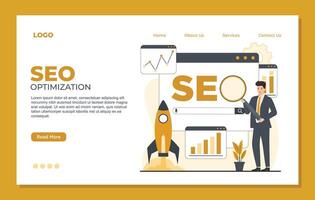 SEO Search Engine Optimization landing page template. Modern flat design illustration vector