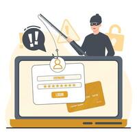 Phishing account concept illustration Cybercrime concept. hacker stealing information from a laptop. illustration vector