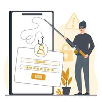 Phishing account concept illustration Cyber Crime Password Phishing Hacker Attack Steal Personal Data vector