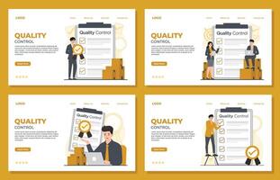 Quality control landing page template Landing page template of quality check. Flat style illustration. vector