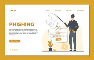 Phishing account landing page template Thief stealing personal data. Cybercrime concept illustration in flat style vector