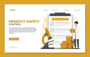 Product safety control Landing Page quality control Flat design illustration concept of research and development website and mobile website development. vector