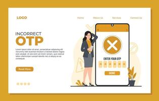 Incorrect otp landing page template for online survey, questionnaire form. Flat style illustration vector