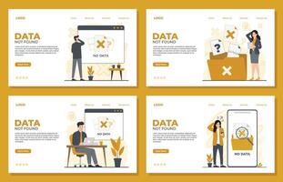 Data Not Found landing page template of no data Set of Landing pages about data analysis. Flat design illustration. vector