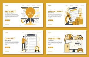 product quality control landing page template for business analysis and planning, consulting, team work, project management, financial report. vector