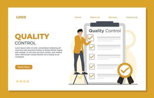 Quality control landing page template Quality control concept. Flat illustration of quality control check list. vector