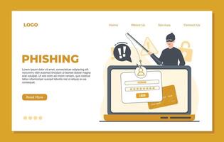 Phishing account landing pate template illustration Cyber Crime Password Phishing Hacker Attack Steal Personal Data vector