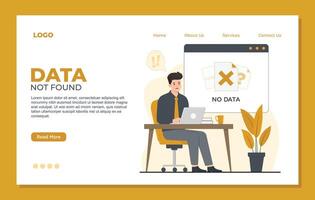 Data Not Found landing page template of no data landing page design template of data analysis. Flat style illustration. vector