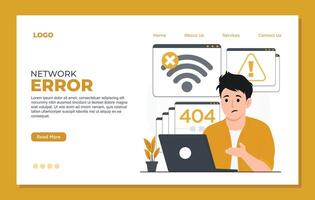 Network Error 404 concept for landing page template Web page design template of internet error. Man with laptop. Flat illustration. vector