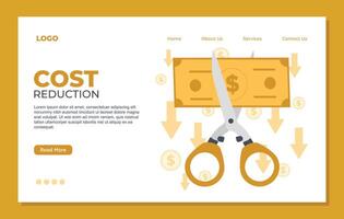 Cost reduction landing page template Flat illustration web page design costs cut, costs optimization concept vector