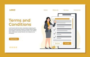 Terms and conditions Landing page template concept illustration mobile terms accept vector