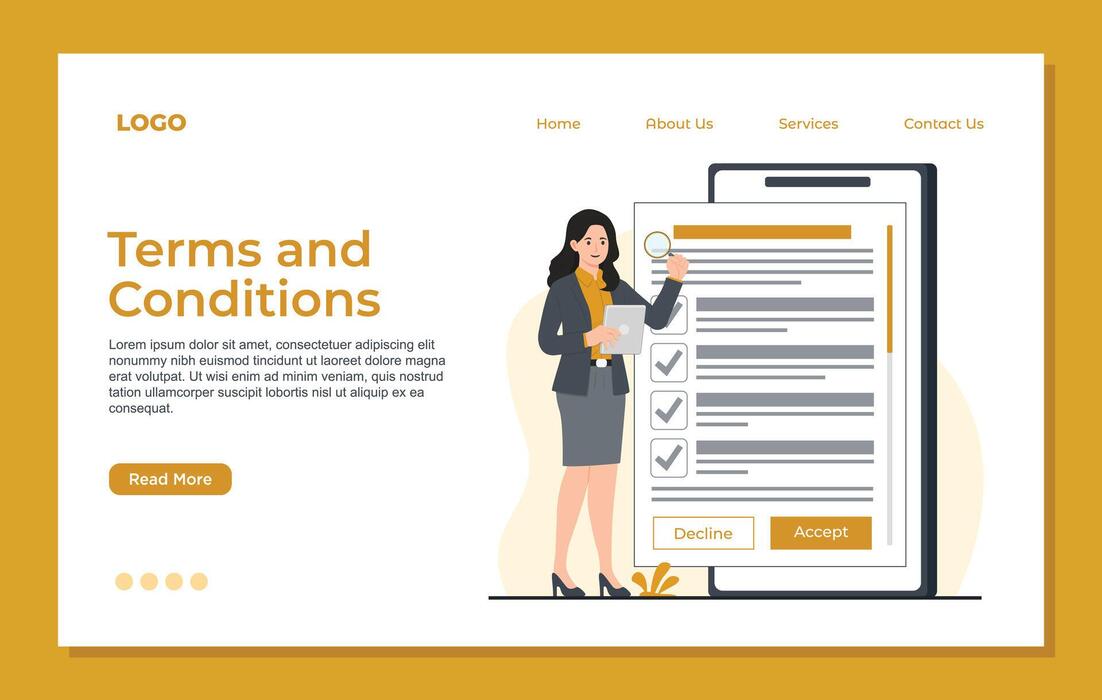 Terms and conditions Landing page template concept illustration 