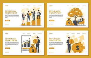 Return on investment Landing page template web banner Flat design illustration concept of financial management and investment. Landing page template. vector
