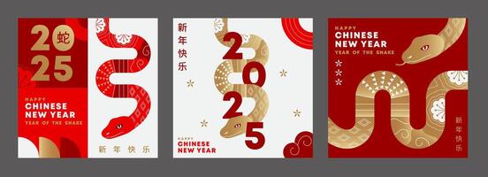 Chinese New Year 2025 banner, Year of the snake. Chinese zodiac snake in geometric flat modern style. greeting cards design with Chinese zodiac snake. vector