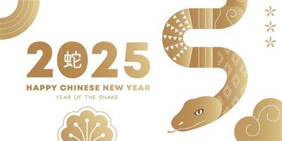 Chinese New Year 2025 poster, Year of the snake. Lunar new year card template. Gold paper cut style on white background. vector