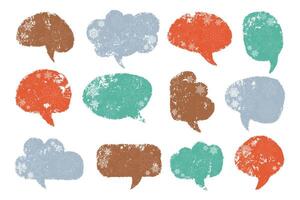 Christmas grunge speech bubbles with snowflakes decorations. Empty xmas chat boxes set. vector