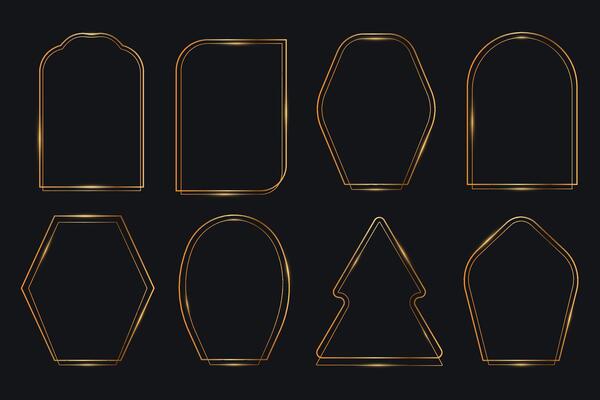 Gold elegant frames set. Golden thin geometric borders in an art deco style for invitations, cards, posters