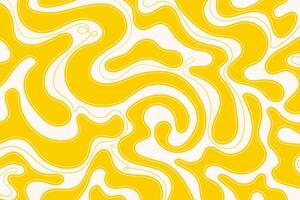 Abstract yellow waves trendy background in 60s, 70s retro style. Modern wavy fluid organic shapes backdrop vector