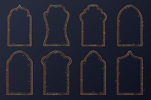 Gold elegant frames set. Golden thin geometric borders in an art deco style with glitter sparkles for invitations, cards, posters vector