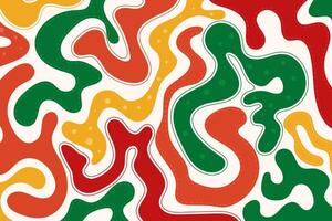 Abstract Christmas waves trendy background in 60s, 70s retro style. Modern wavy fluid organic shapes backdrop in red, green, yellow colors vector