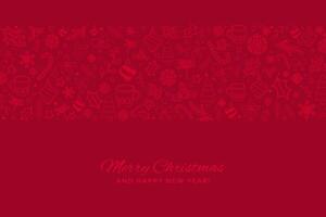 Red Christmas background with doodles. Christmas hand draw icons border background with decorative elements vector