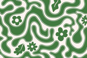 Abstract green waves trendy background in 60s, 70s retro style. Modern wavy fluid organic shapes backdrop vector