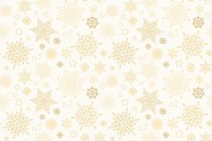 Gold elegant snowflakes seamless pattern on white background. Flat golden festive snowflakes pattern for textile, wrapping paper vector