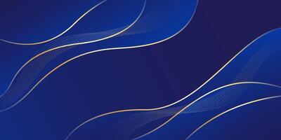 Blue wave luxury background with gold lines vector