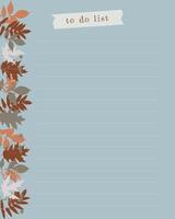 Blank form To-do list, lined blue background with an ornament of autumn leaves. Digital scrapbooking. Planner, reminders. vector