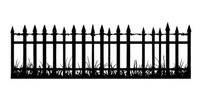 Old fence, graveyard fencing. Element silhouette fence of Halloween decor. Isolated on white background. vector