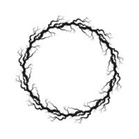 Halloween round frame made of dry gnarled scary tree branches. Element halloween decor, isolated on white background. vector