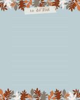To do list blank with an ornament of autumn leaves. Planner, reminders. vector