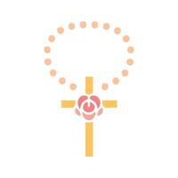 A rosary wrapping around a beautifully designed floral cross, with roses or lilies adorning the beads and the cross. vector