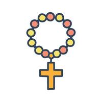 A rosary wrapping around a beautifully designed floral cross, with roses or lilies adorning the beads and the cross. vector