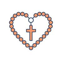 A rosary forming a heart shape with the crucifix at the center bottom, radiating warmth and faith vector